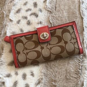 Coach Brown and Coral Patterned Wallet